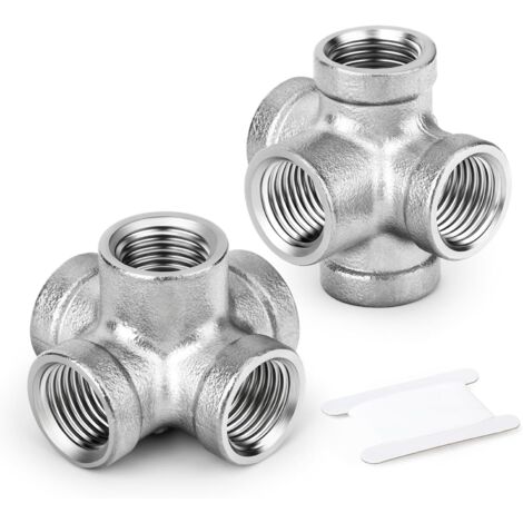 Conector en T de acero inoxidable de 2 piezas con salida lateral de 5 vías, conexión de manguera BSP de 1/2" para mangueras de agua y aire, aplicaciones industriales