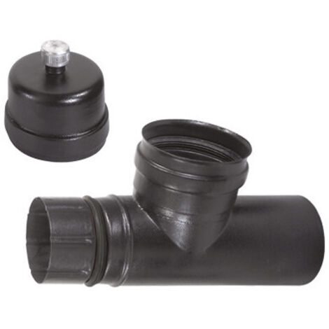 Conector en T para estufas de pellet Ø8 cm – conexión F/F esmaltada negra mate – A.L.A.