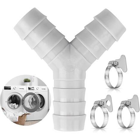 Conector en Y de 2 vías, conector en Y, manguera de entrada de agua, accesorio de desagüe para lavadora, conector doble con 3 abrazaderas para manguera para lavavajillas y secadora (gris)