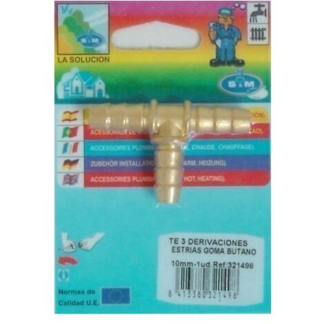 Conector Goma Butano En T 10Mm Estria Goma Laton S M