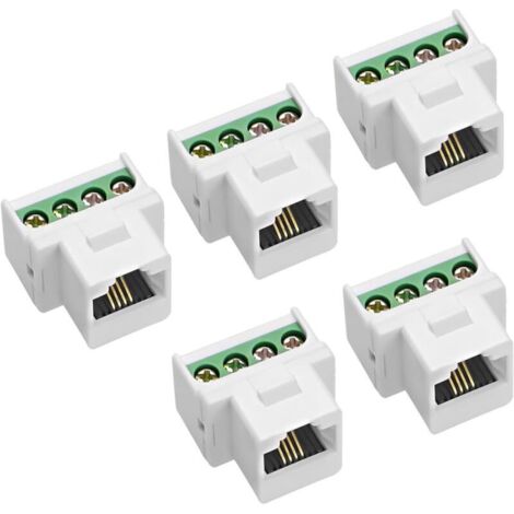 Conector hembra RJ11 CAT3 con tornillos, paquete de 5, conector telefónico Keystone con terminales de tornillo en bloque de terminales, 4 tornillos a RJ11 6P4C hembra