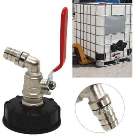Conector IBC de latón cromado S60X6 - Grifo GHT de 3/4" - Adaptador de drenaje para tanque de 1000 l (agua/productos líquidos)