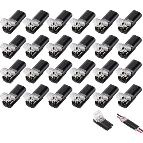 Conector impermeable de 24 piezas, 2 polos, 12 V, conexión de 2 cables, conectores eléctricos impermeables de 2 polos, conectores rápidos sin soldadura para cables de 18-22 AWG, enchufe de 2 cables pa