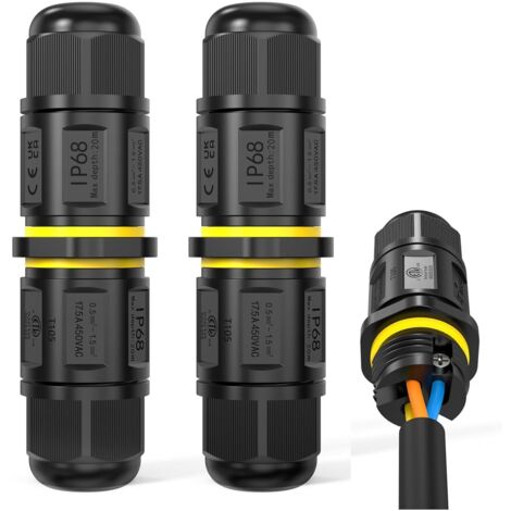 Conector impermeable IP68 para cables de 5-9 mm, 3 pines, para uso en interiores y exteriores.