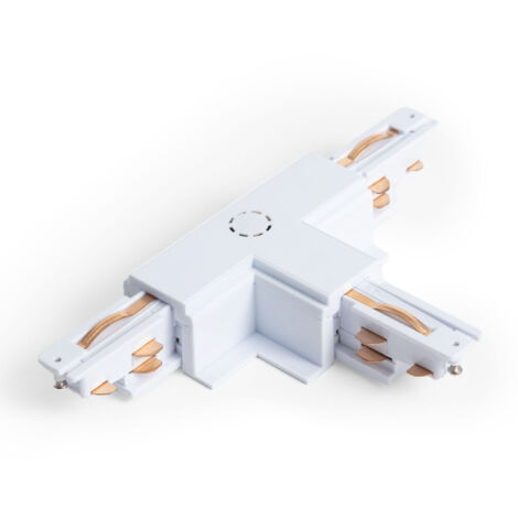 Conector 'Left Side' Tipo T para Carril Trifásico DALI Empotrable Aluminio Blanco