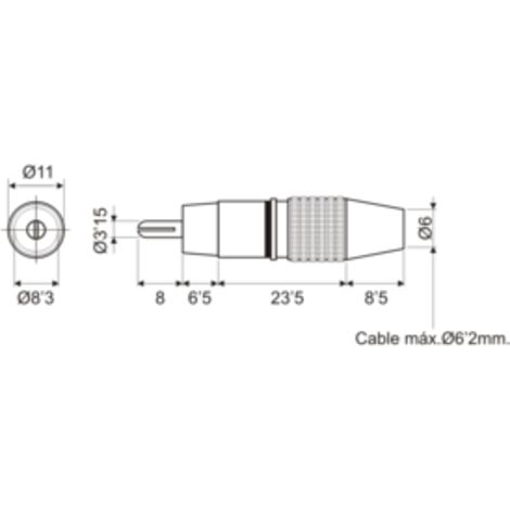 Conector Macho Coaxial RCA metálico Electro DH. Aros Negro  10.598/N 8430552094554