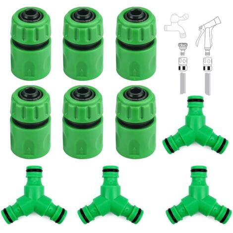 Conector Manguera 4 Piezas, Distribuidor Agua en Forma de Y con 6 Piezas 1/2 Conector de Tubería de Agua, Conector Válvula Verde, para Conexión Tubería Agua, Riego Jardín, Limpieza