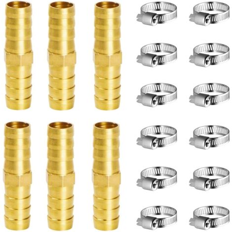 Conector neumático de manguera de latón YMYNY de 10 mm, 6 piezas para combustible, aire, agua, gasóleo, con abrazaderas (I)