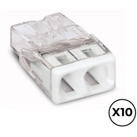 Conector rápido 2 vias, ø maximo 2,5 mm², transparente / blanca, 10 uds