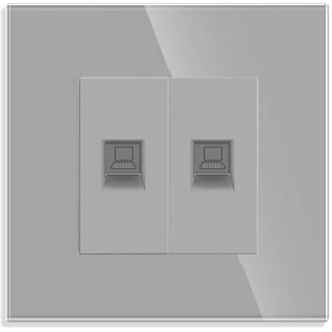 Conector Red 2x RJ45, CAT 6, KOOB frontal gris cristal