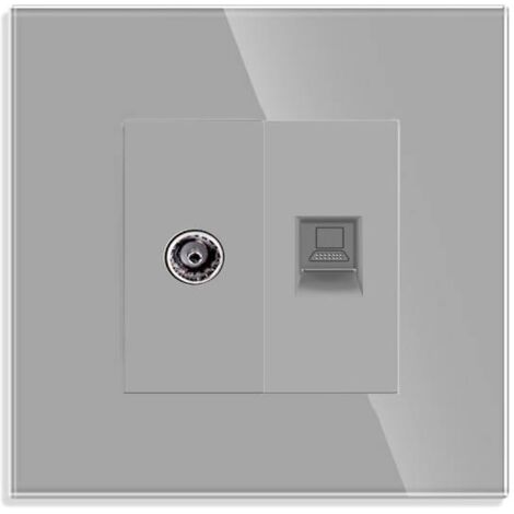 Conector Red RJ45, CAT 6 + TV, KOOB frontal gris cristal
