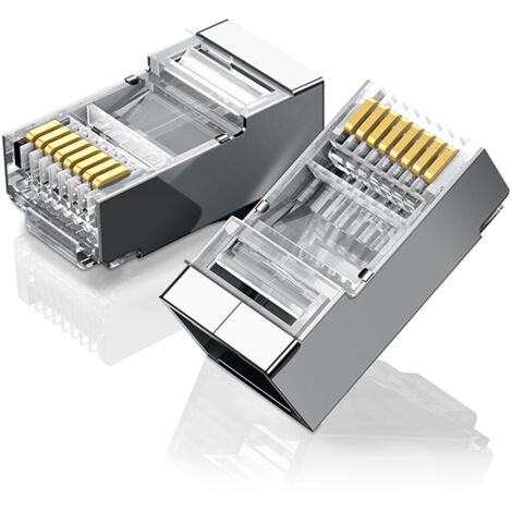Conector RJ45 para par trenzado 8P8C UTP Cat. 6 plateado - JUEGO de 10 piezas.