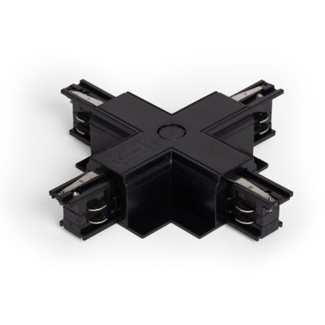 Conector Tipo X para Carril Trifásico Empotrable Aluminio Negro