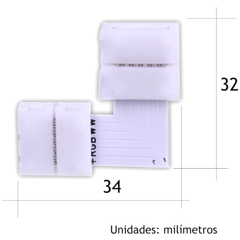 

Conector en L tira led RGBW WW 6 hilos presión - Jandei