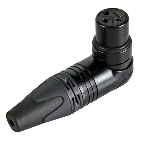 - CONECTOR XLR, 3 POLOS HEMBRA, ACODADO, CAJA NIQUELADA, CONTACTOS PLATEADOS - NEGRO