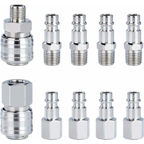 Conectores de aire comprimido de conexión rápida BSP de 1/4" para manguera de compresor, conector neumático macho y hembra, 10 unidades