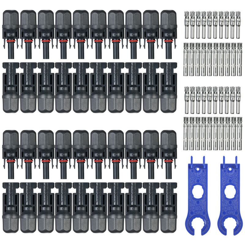 

20 pares de conectores de cable de panel solar macho / hembra, con herramienta de montaje de llave, para sistema fotovoltaico