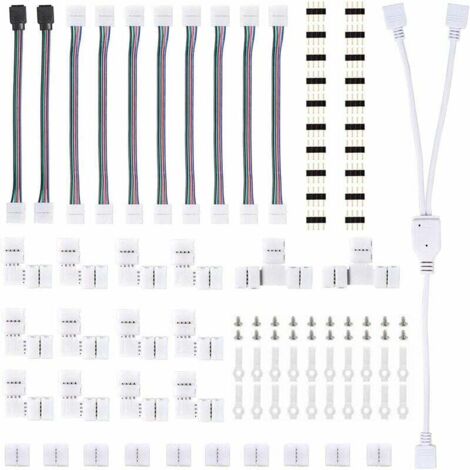 Conectores de tira, kit de conector de tira de luz LED, con conectores macho de 4 pines Conectores LED en forma de L, conector de tira LED RGB 5050, para juego de accesorios de extensión LED de 10 mm,