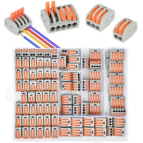 Conectores eléctricos con varilla de empuje (160 piezas), kit de conectores eléctricos (110 piezas de 2 orificios, 30 piezas de 3 orificios, 10 piezas de 4 orificios y 10 piezas de 5 orificios).