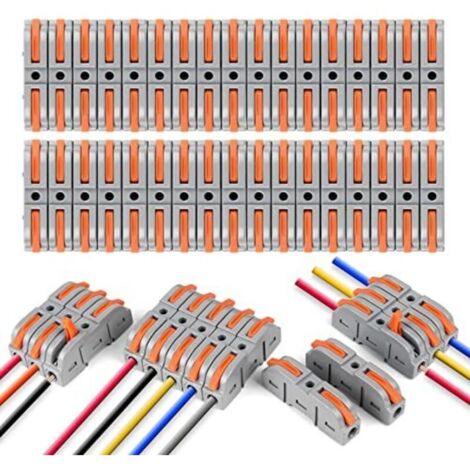Conectores eléctricos rápidos con palanca, 34 piezas, terminales de conexión rápida de 1 cable con 2 entradas, conectores eléctricos rápidos dominó, conectores de cable combinables libremente, PA/PC p