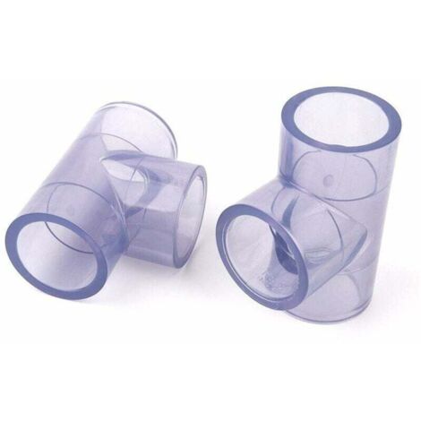 Conectores en T de PVC transparente de 40 mm de diámetro interior para tuberías de riego de jardín, acuarios, peceras, herramientas de bricolaje, juntas de tubería iguales, 2 unidades