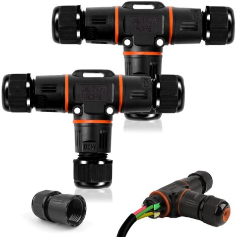conectores impermeables IP68 para caja de conexiones, en forma de T, para exteriores, con cable de 3 vías, diámetro de 3-12 mm.