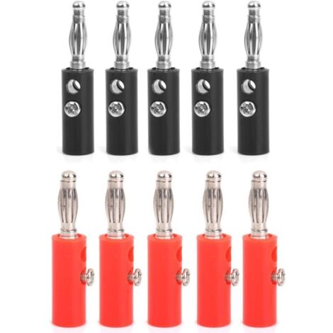 Conectores tipo banana aislados de 4 mm, 10 unidades, nuevos, color rojo + negro.
