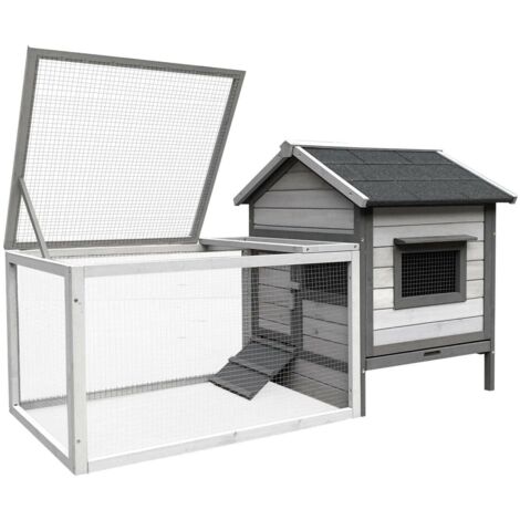 Conejera con caseta para roedores y rueda libre 146 cm gris claro 160002237