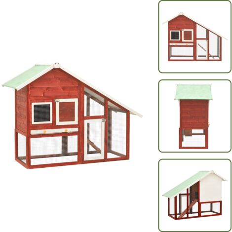 Conejera de dos niveles - vidaXL Conejera madera maciza de abeto rojo y blanco 140x63x120 cm - Jaula para conejos con techo