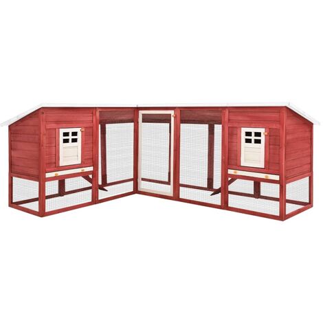 Conejera de exterior con corredor madera de abeto rojo y blanco vidaXL