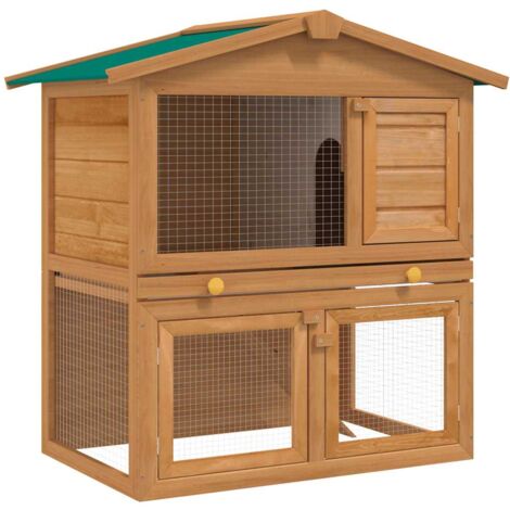 vidaXL Casa de animales pequeños jaula conejera 3 puertas madera - Marrone