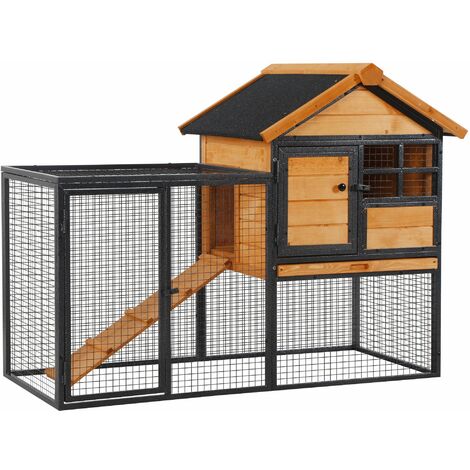 Conejera de Exterior Madera 2 Pisos Rampa Bandeja Extraíble Puerta 122x63x92 cm