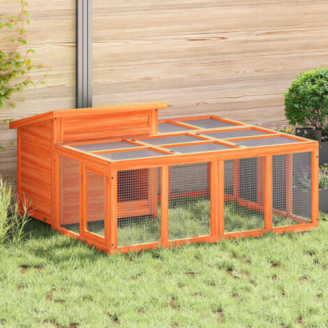 Conejera de madera maciza de pino marrón 144x123x67,5 cm