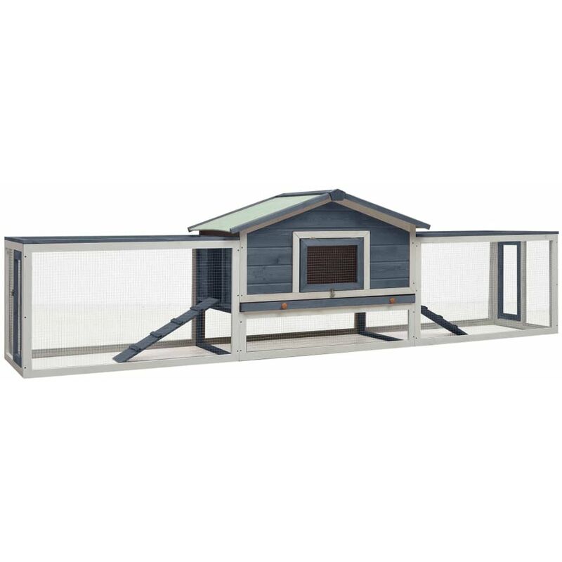 

Conejera de madera maciza de pino y abeto gris 303x60x86 cm