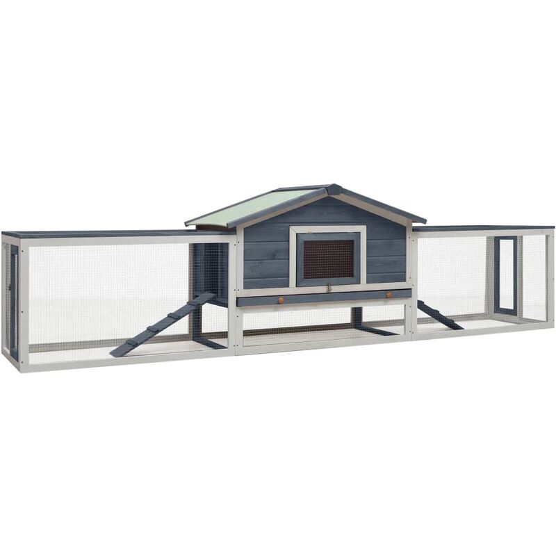 

Conejera de madera maciza de pino y abeto gris 303x60x86 cm - Gris
