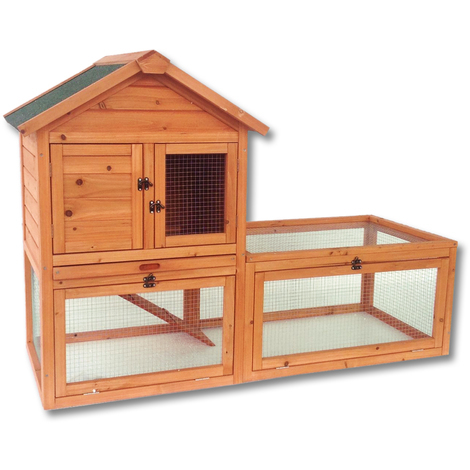 Conejera exterior jaula madera caseta para animales pequeños conejo mascota corredor malla 2 niveles