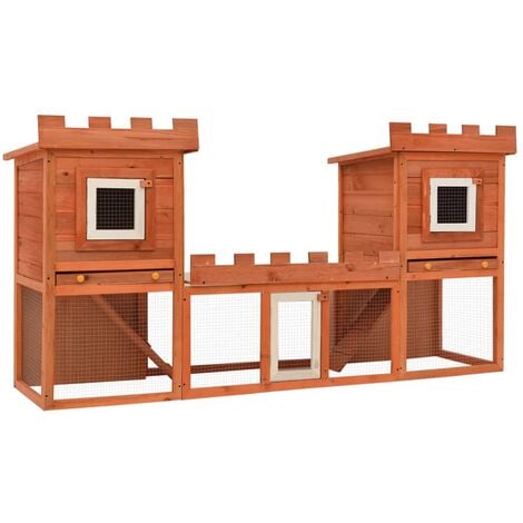 vidaXL Casa grande de animales jaula conejera doble jaula de madera - Marrón