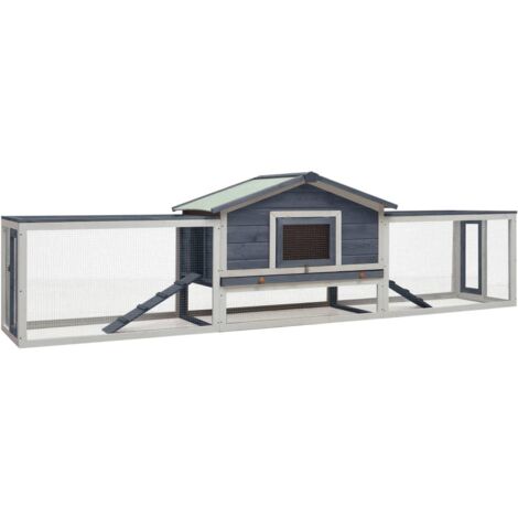 Conejera jaula 303 x 60 x 86 cm pino macizo y abeto gris 020000599