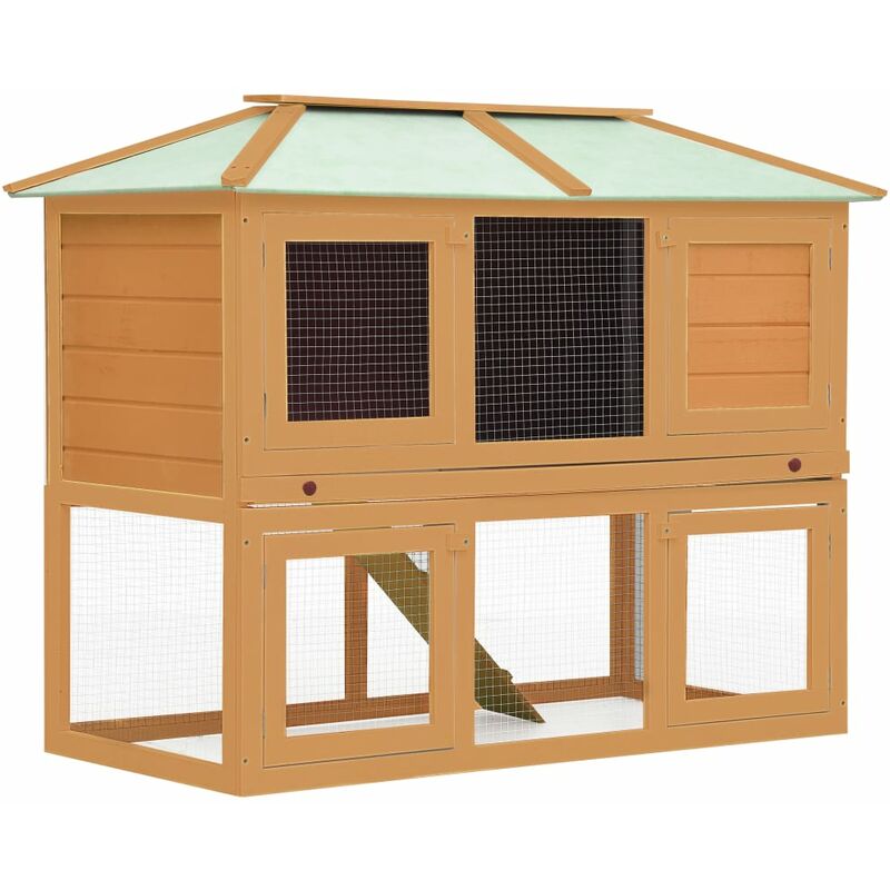 

vidaXL Conejera jaula de animales con doble piso de madera - Marrón