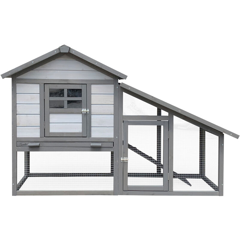 

Conejera XL gris claro de madera 151x66x100cm, caseta roedores y corral, bandeja extraíble limpieza