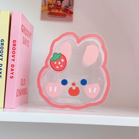 (Conejo) Portalápices de dibujos animados, jarrón acrílico transparente, caja de almacenamiento, jarrón transparente, portalápices acrílico, pincel de maquillaje para niña