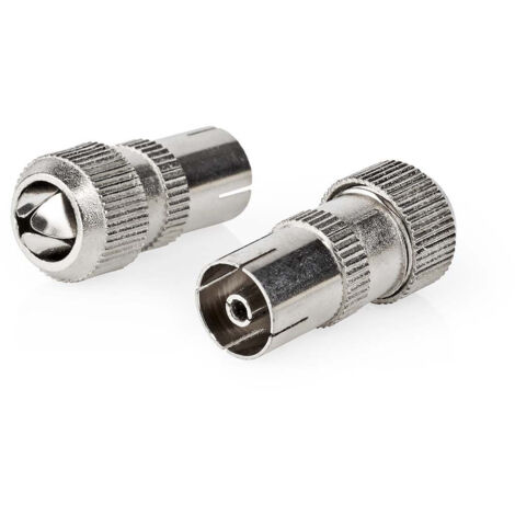 Conencteur iec coax droit femelle plaque nickel 75 ohm vis diametre dentree de cable 70 mm metal argent 2 pieces boite 8830218
