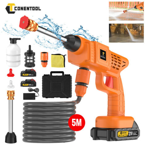 CONENTOOL Nettoyeur haute pression électrique 580 PSI Débit 4 L/min Avec 22000 mAh Batterie Tuyau 5 m – Buse 6 en 1 pour surfaces variées