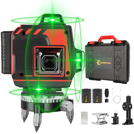 CONENTOOL Niveau Laser 4 x 360°, Autonivelant Niveau Laser Vert 16 Lignes, 2 Batteries 3600mAh Type-C