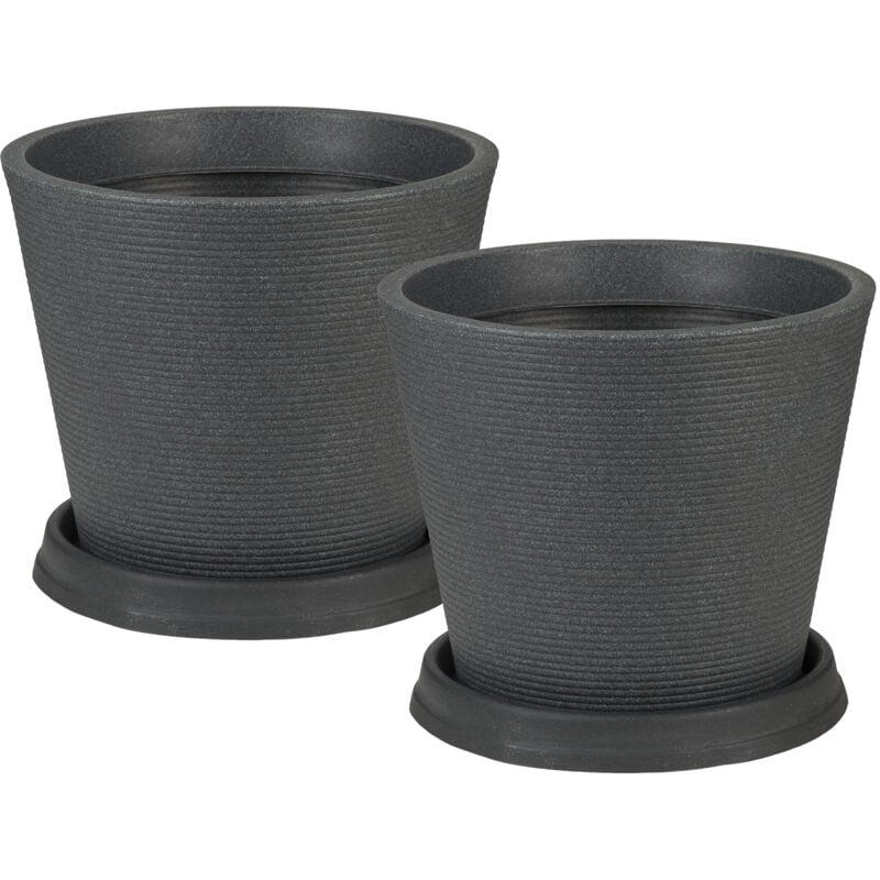 Scheurich - Set de 2 pots à fleurs Coneo 40 avec soucoupes, en plastique coloris: granit noir, 38,5 cm de diamètre, 33,2 cm de hauteur, 26 l de vol.