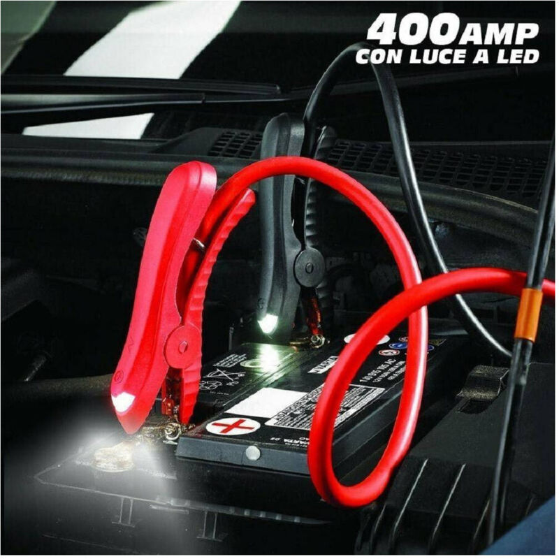 Trade Shop - Cavi Batteria Avviamento Collegamento Auto Moto 400 Amp Con Luce Led Jumper -