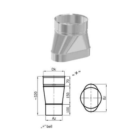 Conexión para conductos de humos macho ovalados pared simple Ø 120x180 mm a conductos de humos hembra redondos de 150 mm de diám