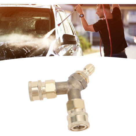 [Conexiones de alta presión] Conector en T de bronce para lavaderos de coches - Conector rápido de 3/8" con diseño en Y (285 g)