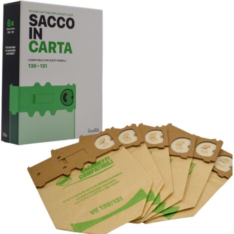 Confe'rence de Kualiti. 6 sacs filtrants en papier avec coins plie's compatibles avec les aspirateurs VK 130-131 Pixie
