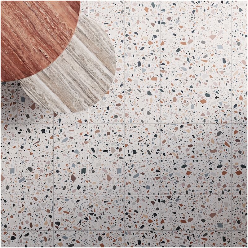 Carrelage sol / mur terrazzo multicouleur 18,6x18,6 cm confetti bianco multicolor (vendu par boite de 0,45m2)